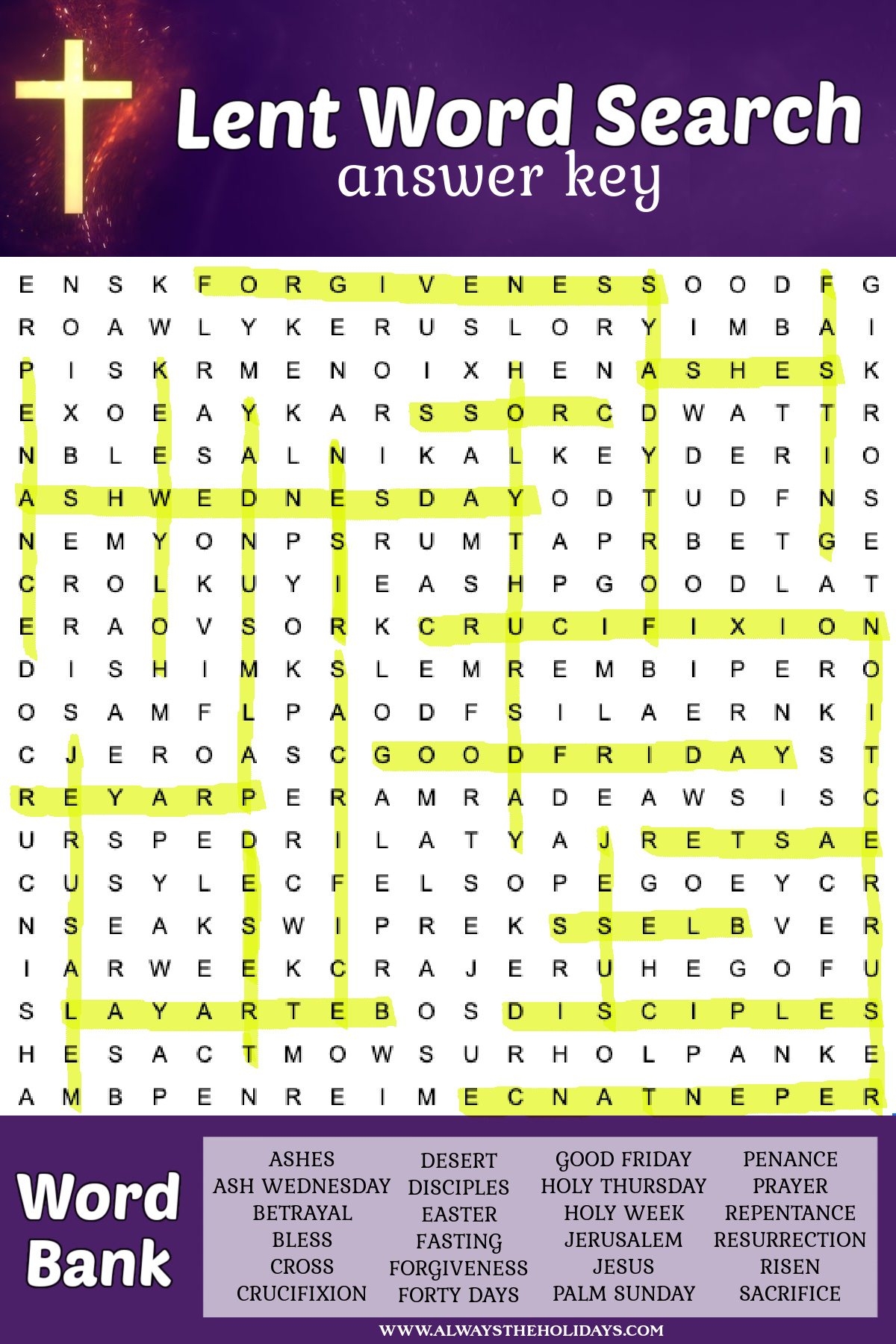 Get A Free Word Search For Lent With An Answer Key Included Get A Free Word Search For Lent With An Answer Key Included