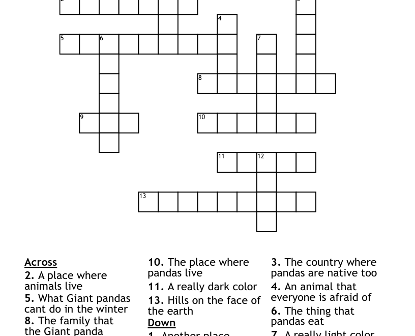 Giant Pandas Crossword WordMint