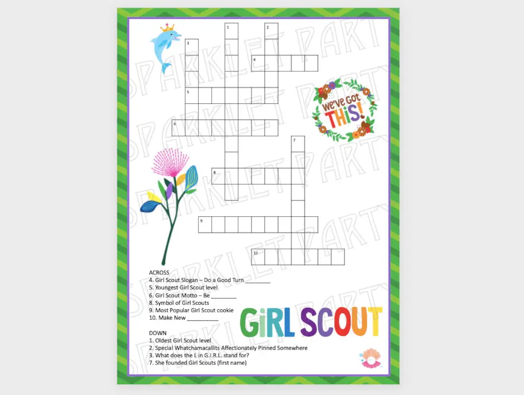 Girl Scout Crossword Puzzle Game Worksheet Answer Sheet Included Printable Instant Download Etsy