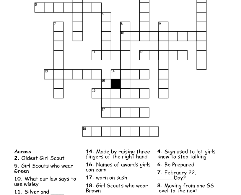 Girl Scout Crossword Puzzle WordMint