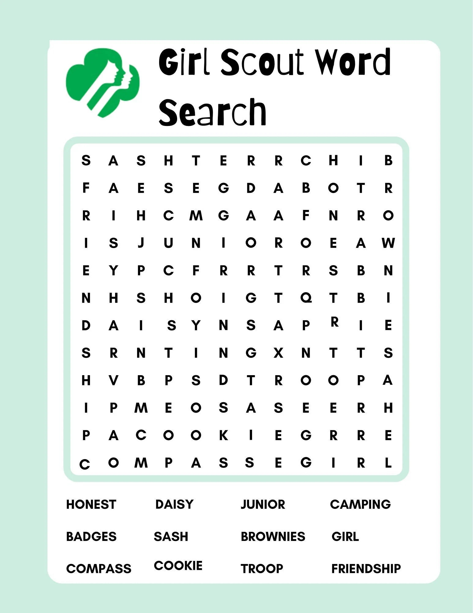 Printable Girl Scout Crossword Puzzle