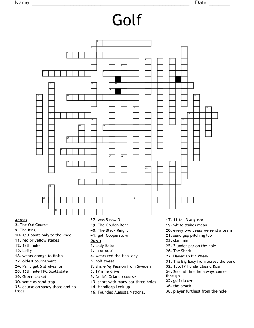 Golf Crossword WordMint