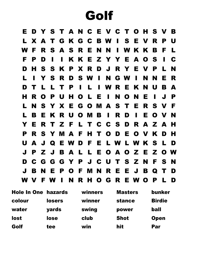 Golf Crosswords Word Searches Bingo Cards WordMint