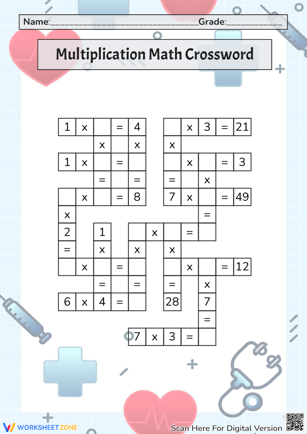 Grade 1 Math Crossword Puzzles Worksheets 2025