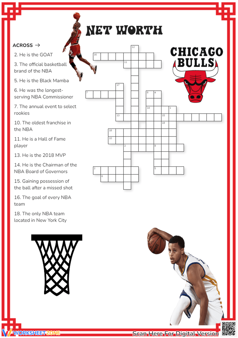 Grade 1 NBA Crossword Puzzles Worksheets 2025