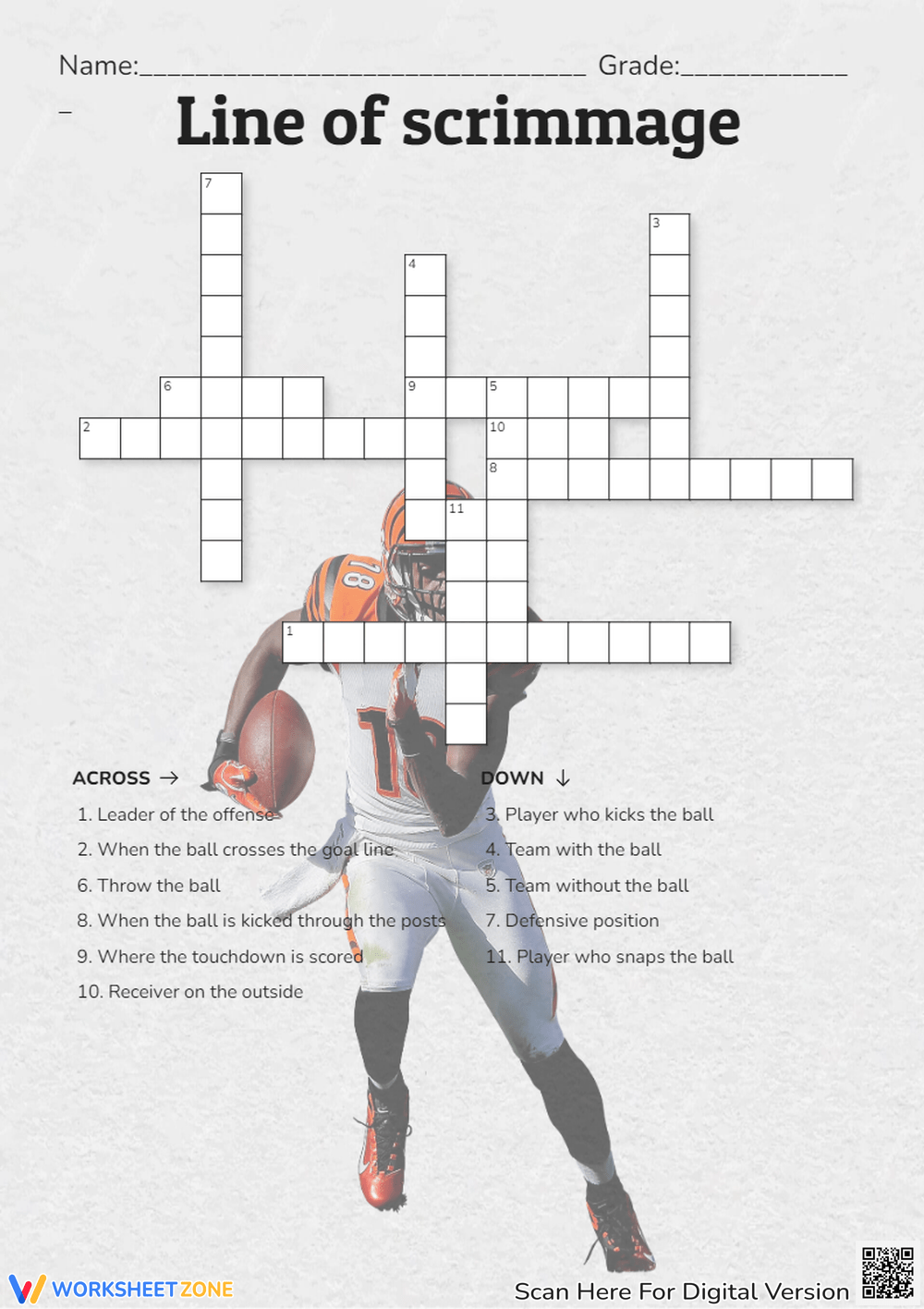 Grade 1 NFL Crossword Puzzle Worksheets