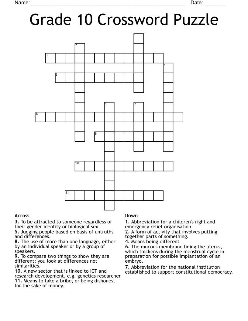 Grade 10 Crossword Puzzle WordMint Grade 10 Crossword Puzzle WordMint
