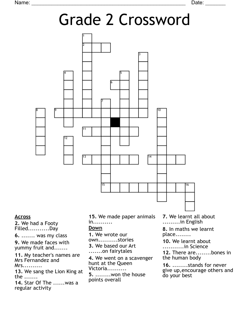Grade 2 Crossword WordMint Grade 2 Crossword WordMint