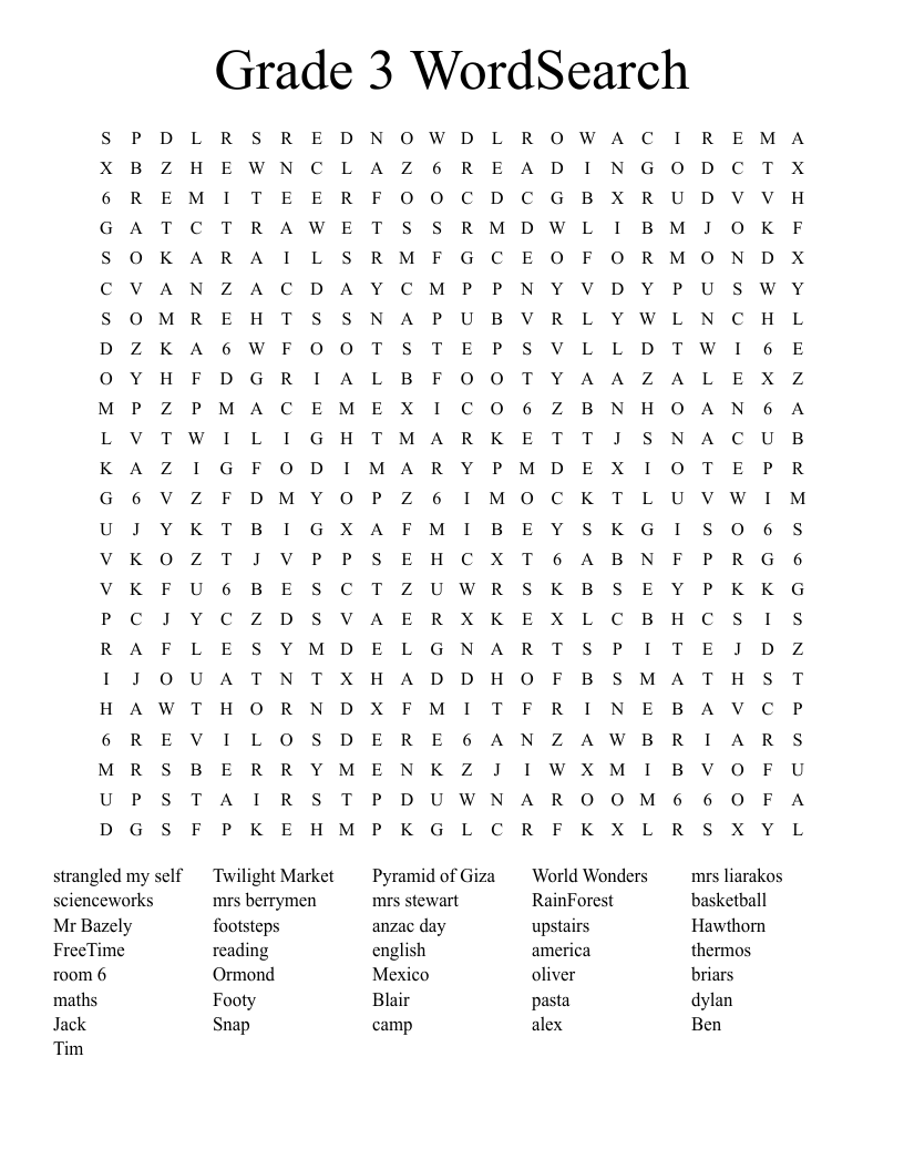 Grade 3 WordSearch WordMint