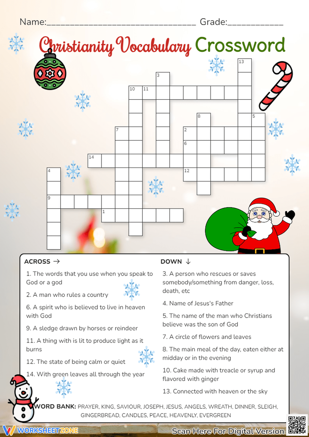 Grade 6 Christmas Crossword Puzzle Worksheets 2025