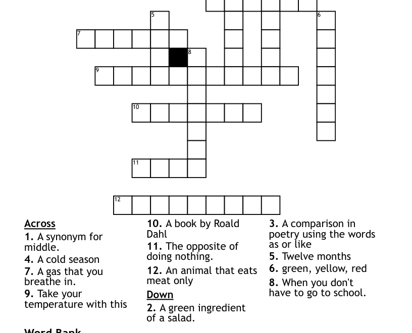 Grade 6 Crossword Puzzle WordMint