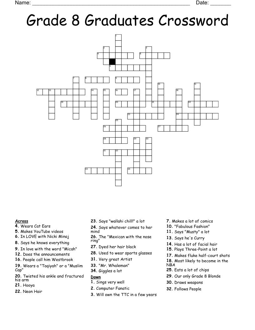 Grade 8 Graduates Crossword WordMint Grade 8 Graduates Crossword WordMint
