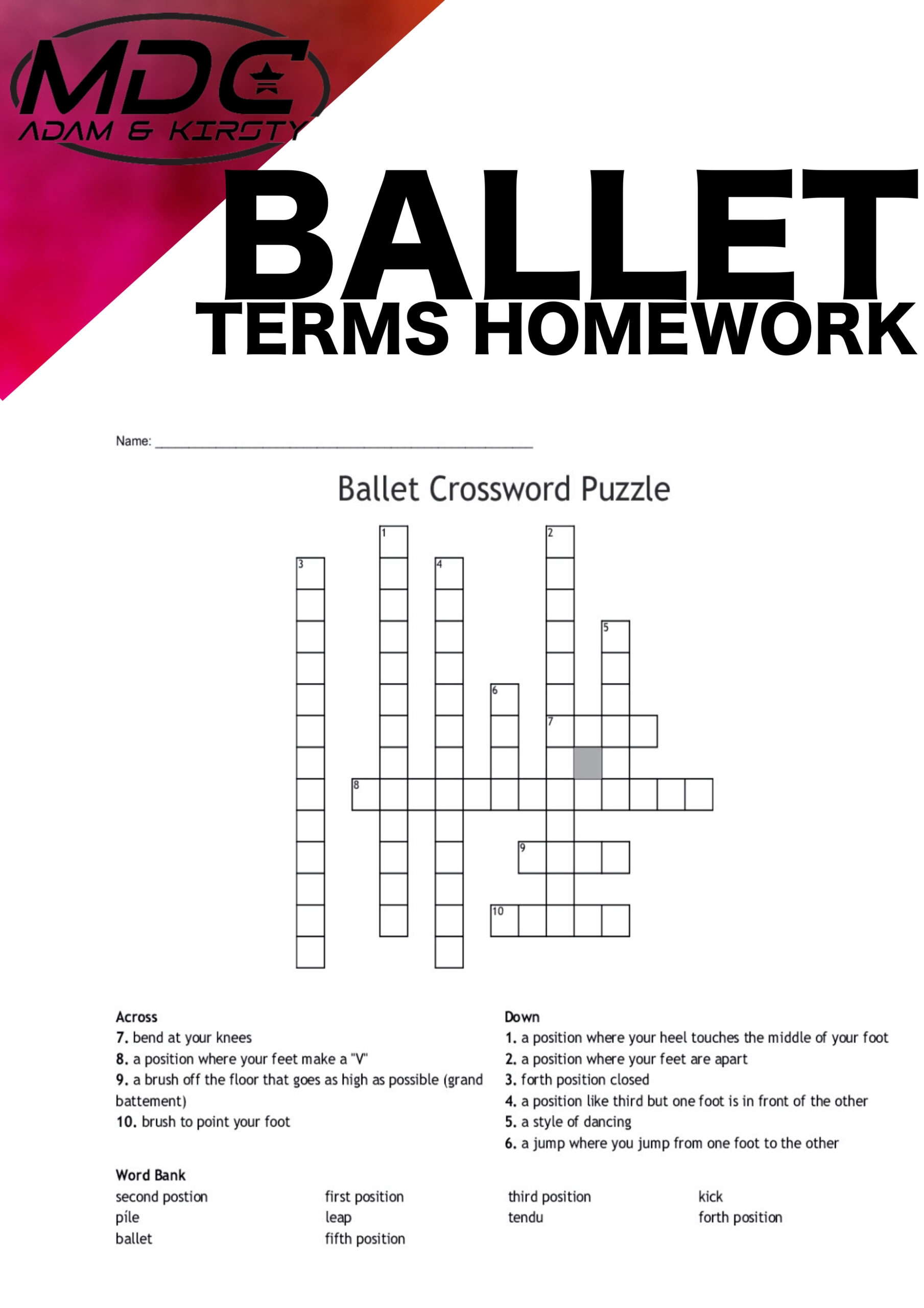 Ballet Terms Crossword Puzzle Printable Ballet Terms Crossword Puzzle Printable