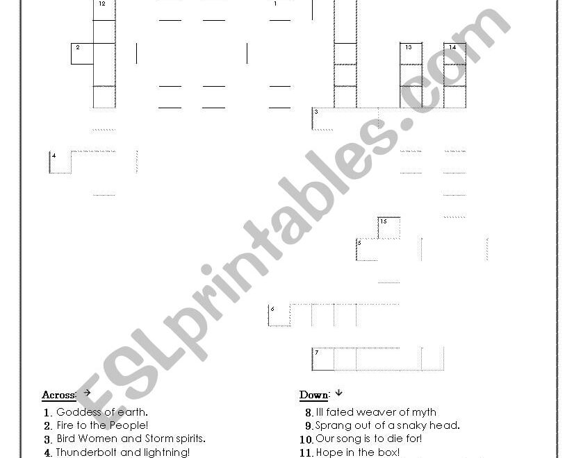 Greek Myths Monsters And Gods Crossword ESL Worksheet By Kgeorganta
