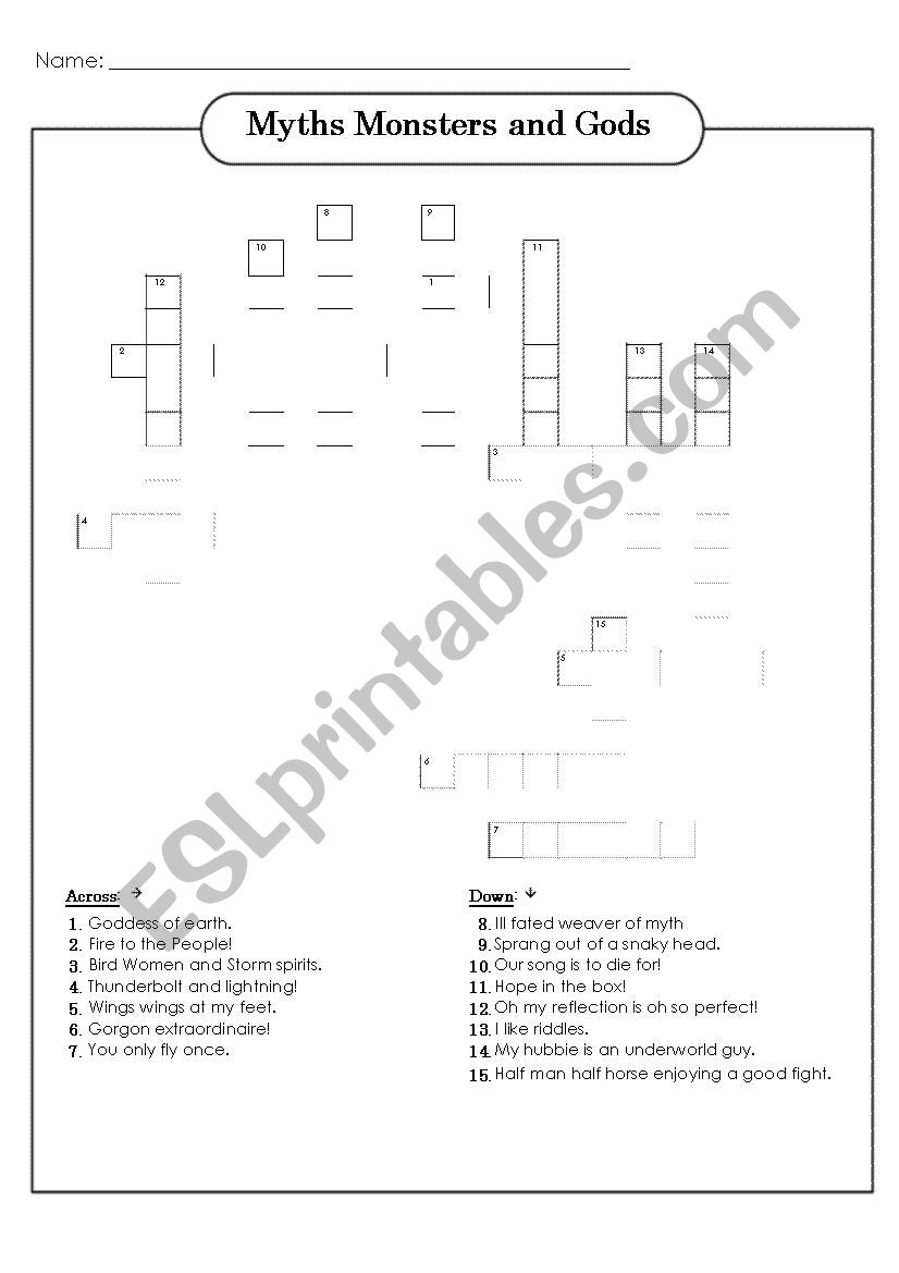 Greek Myths Monsters And Gods Crossword ESL Worksheet By Kgeorganta Greek Myths Monsters And Gods Crossword ESL Worksheet By Kgeorganta