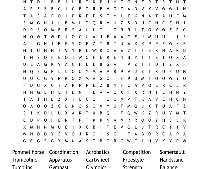 Gymnastics Crosswords Word Searches Bingo Cards WordMint