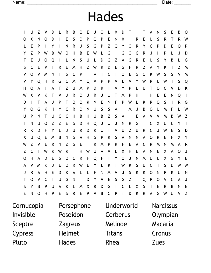 Hades Word Search WordMint Hades Word Search WordMint