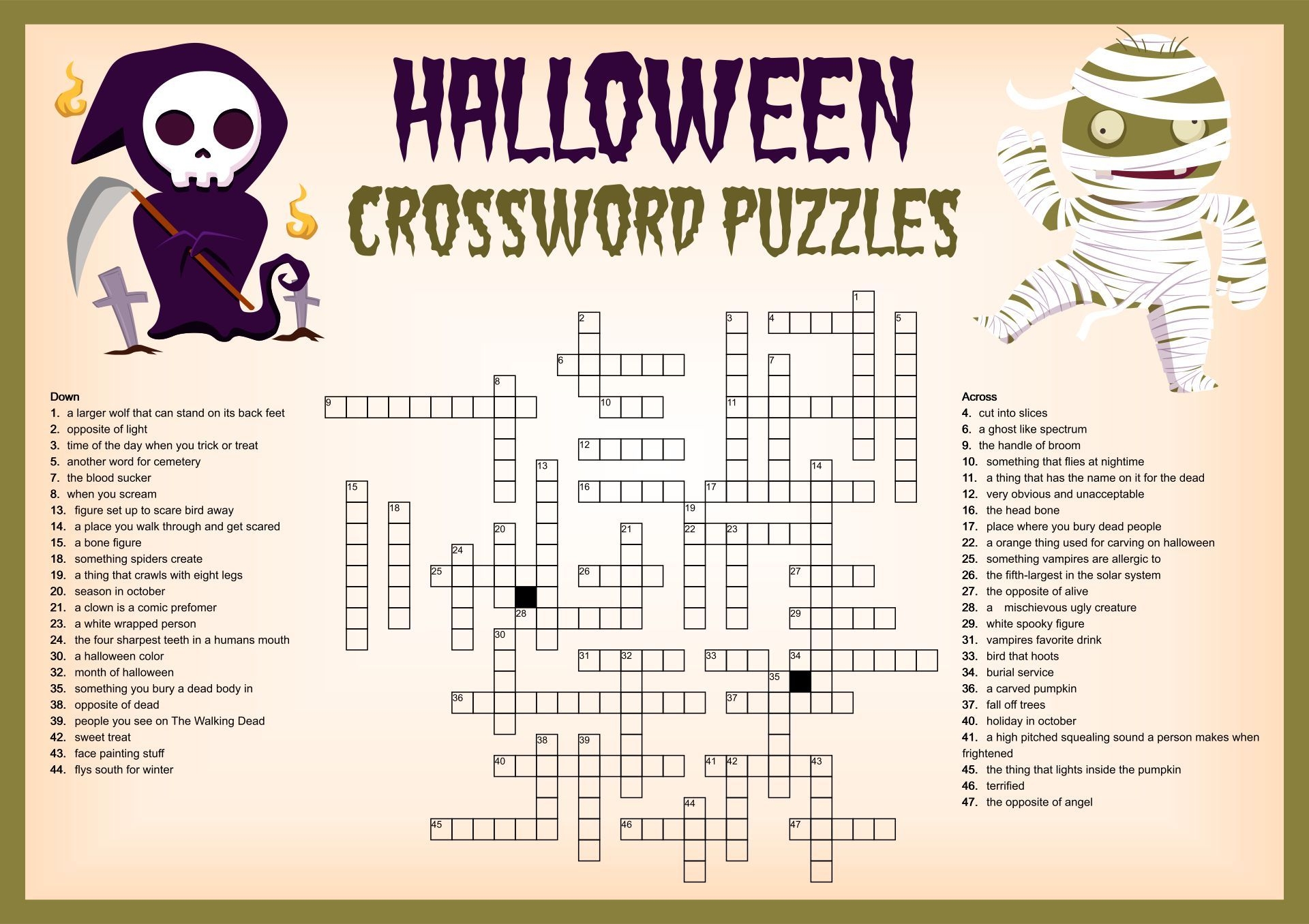 Halloween Crossword 02 Learn With Puzzles Halloween Crossword 02 Learn With Puzzles