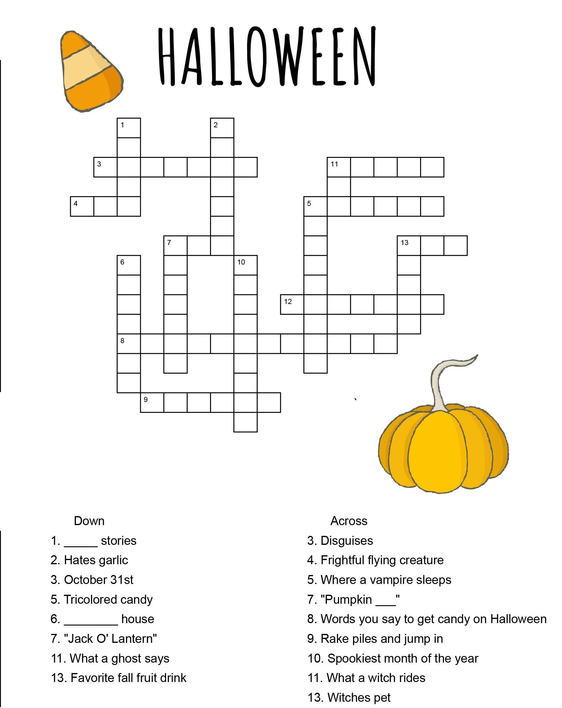 Printable Crossword Puzzles For Halloween