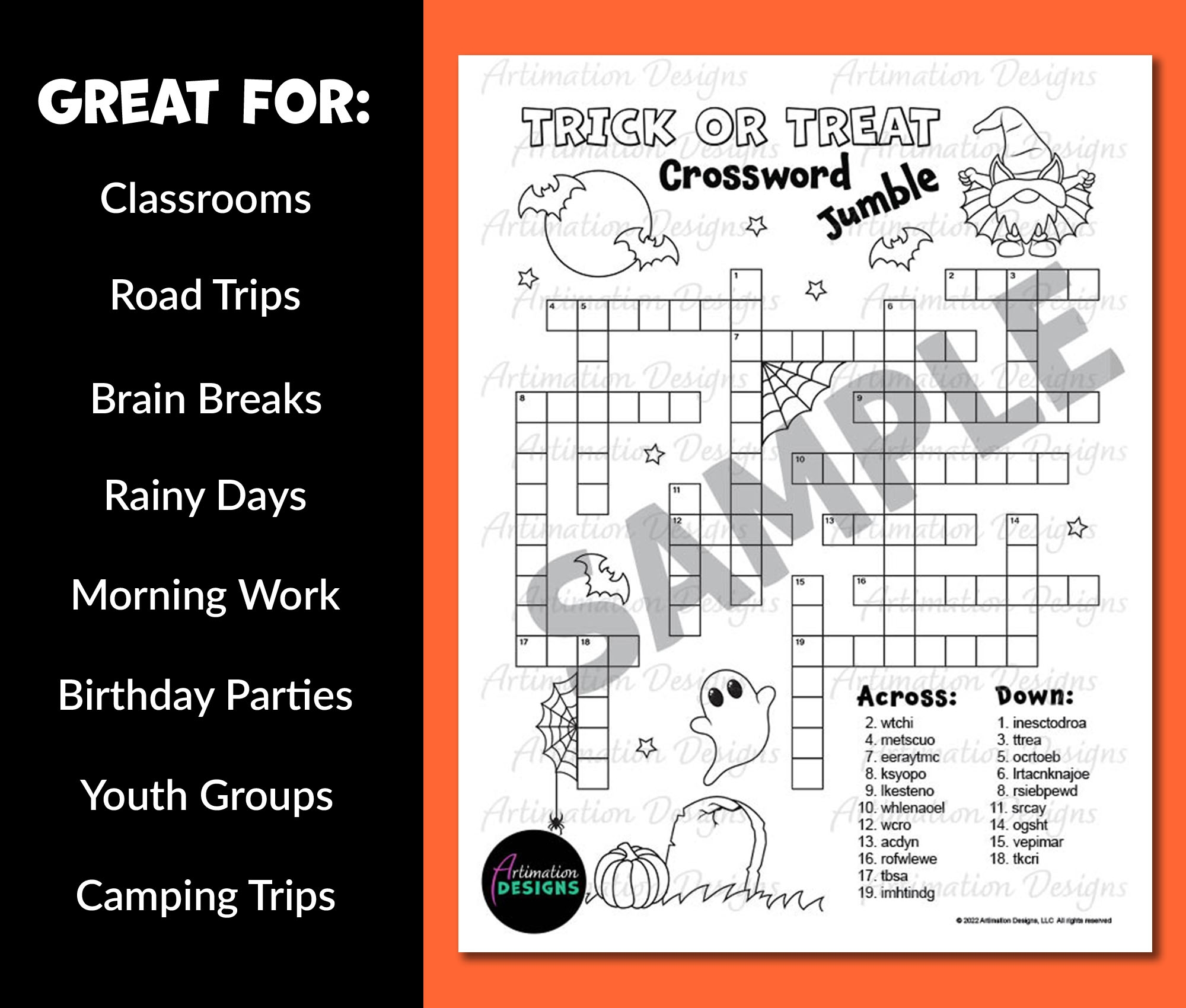 Halloween Crossword Puzzle Fall Word Scramble Game Autumn Activity Classful