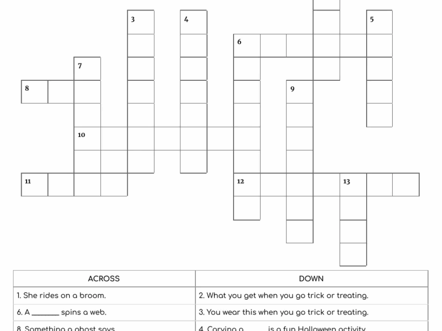Halloween Crossword Puzzle Worksheet Download Printable PDF Templateroller