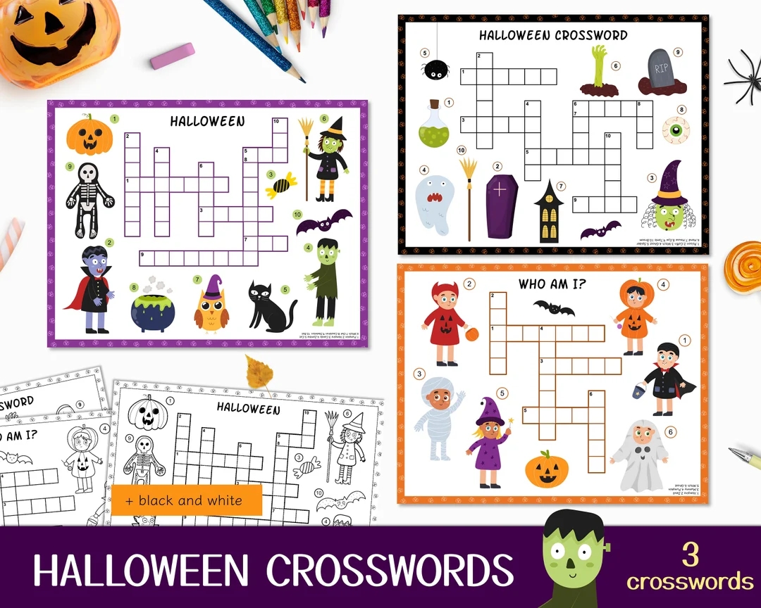 Halloween Crossword Puzzles Pdf For Kids Halloween Crossword Printable Halloween Activity Pages Halloween Worksheets Halloween Word Game Etsy