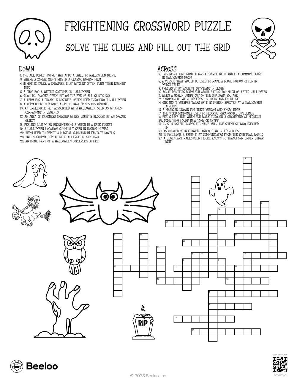 Halloween themed Crossword Puzzles Beeloo Printable Crafts And Activities For Kids