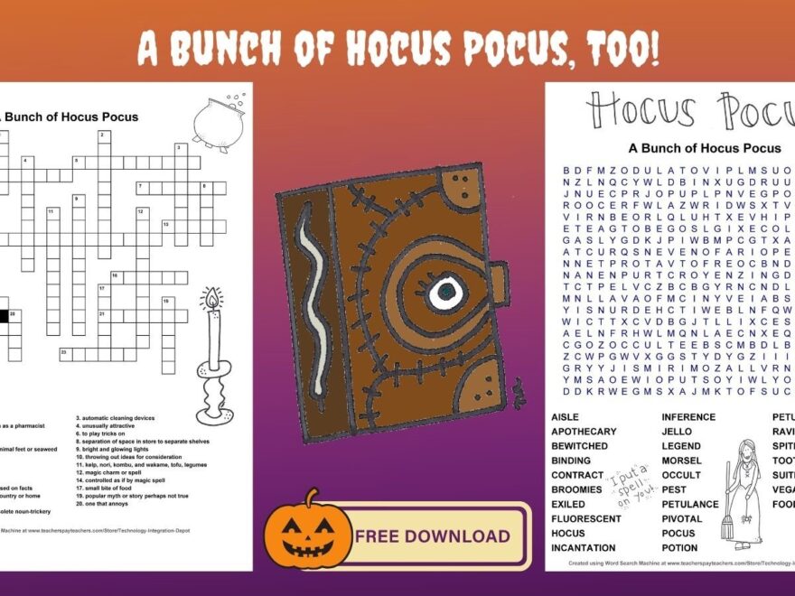 Halloween Word Find And Crossword Puzzle Hocus Pocus Too Freebie Wise Owl Factory