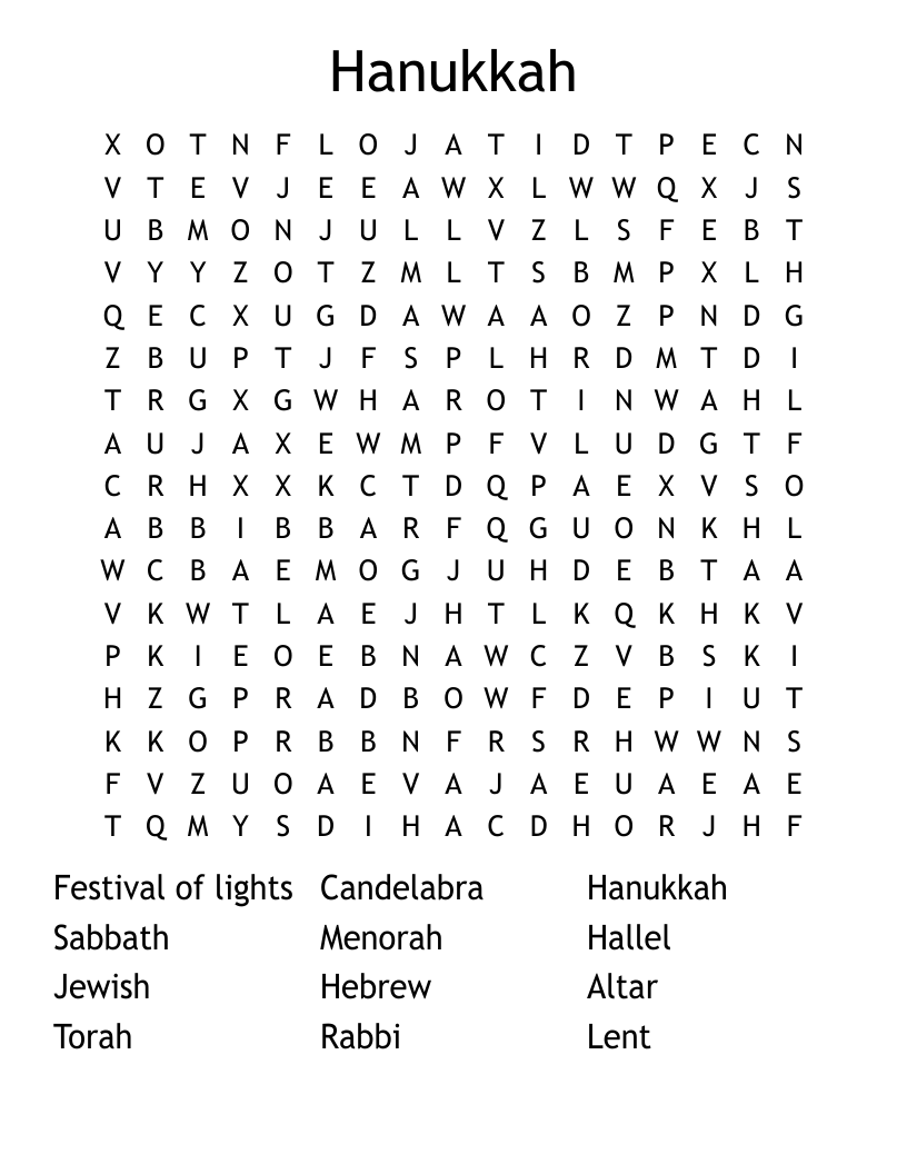 Hanukkah Word Search WordMint Hanukkah Word Search WordMint