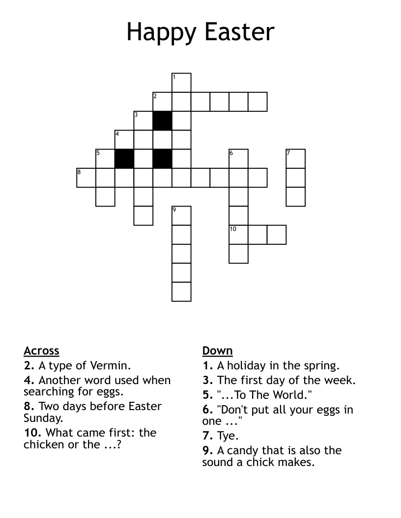 Easter Crossword Puzzle Printable