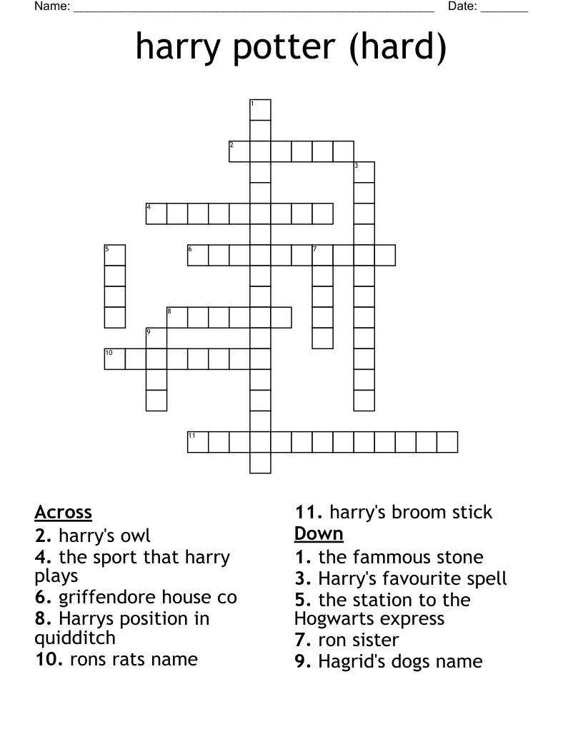 Harry Potter hard Crossword WordMint Harry Potter hard Crossword WordMint