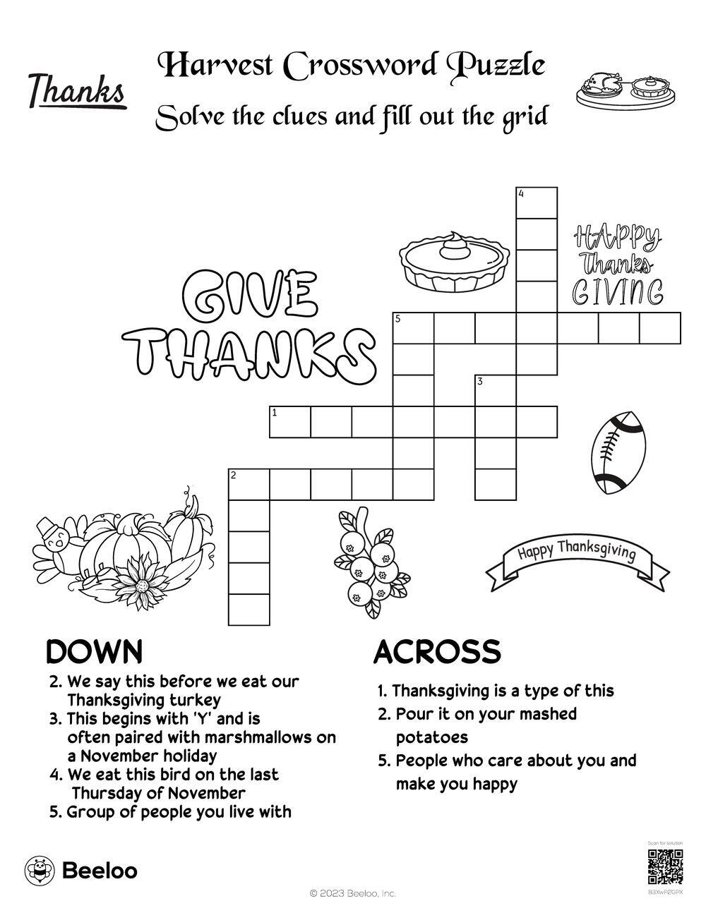 Harvest Crossword Puzzle Beeloo Printable Crafts And Activities For Kids
