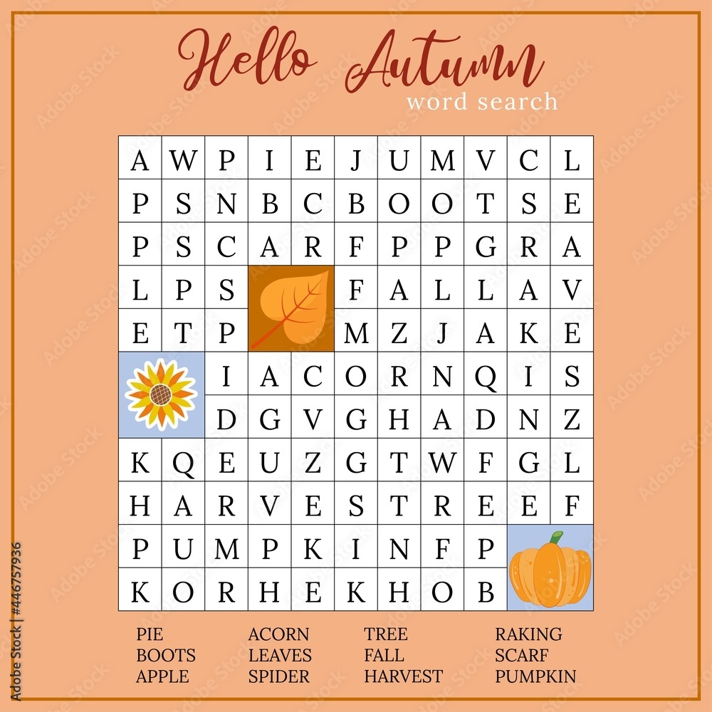 Hello Autumn Word Search Puzzle For Children Or Adults Crossword Game For Learning English Words Fun Suitable For Social Media Post Stock Vector Adobe Stock Hello Autumn Word Search Puzzle For Children Or Adults Crossword Game For Learning English Words Fun Suitable For Social Media Post Stock Vector Adobe Stock