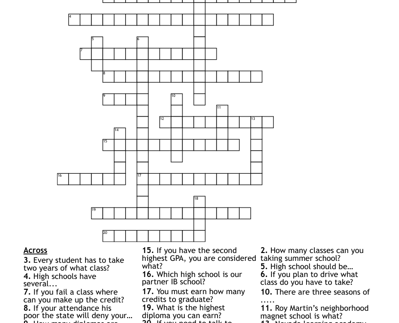 High School Crossword WordMint Worksheets Library