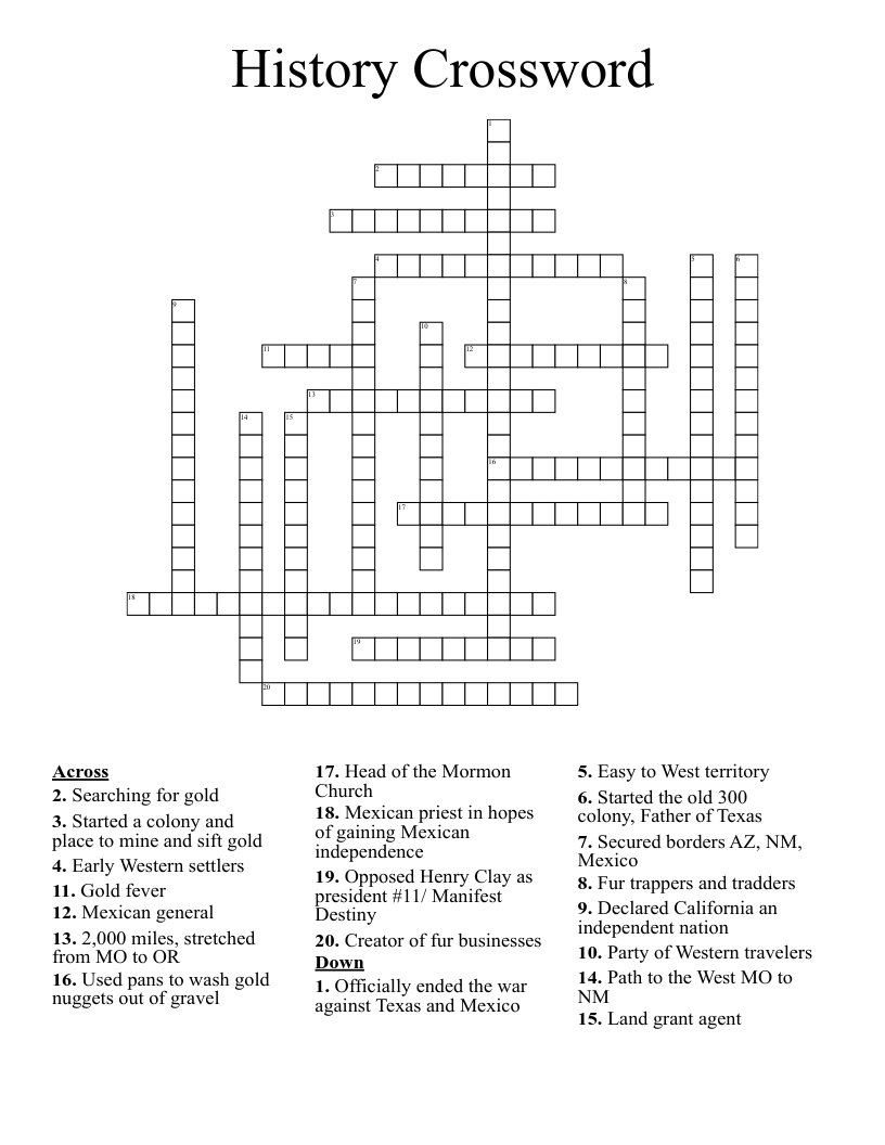 History Crossword WordMint