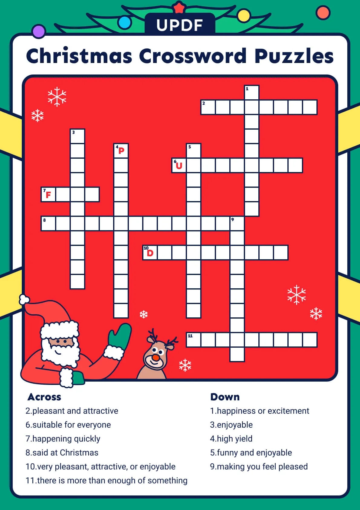 Holiday Cheer 2024 Christmas Crossword Puzzles UPDF Worksheets Library
