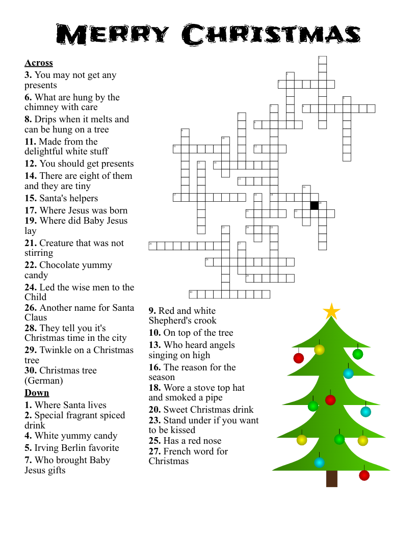 Holiday Crossword Puzzle WordMint Holiday Crossword Puzzle WordMint