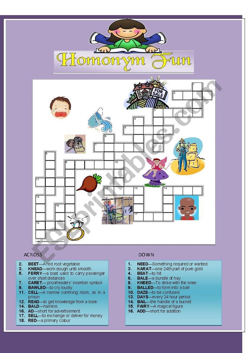 Homonym Puzzle Fun ESL Worksheet By Tech teacher