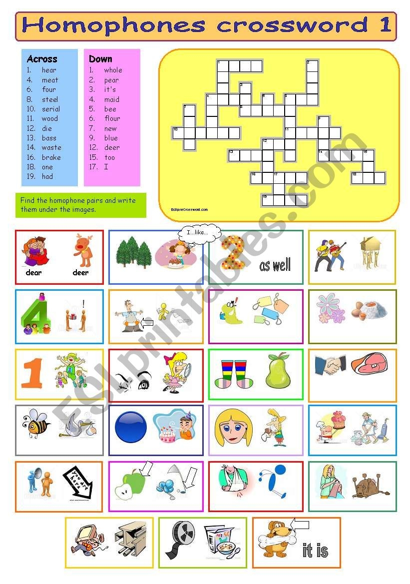Homonyms Crossword Puzzle Printable