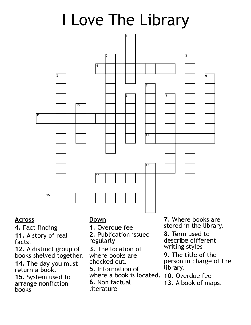 I Love The Library Crossword WordMint I Love The Library Crossword WordMint