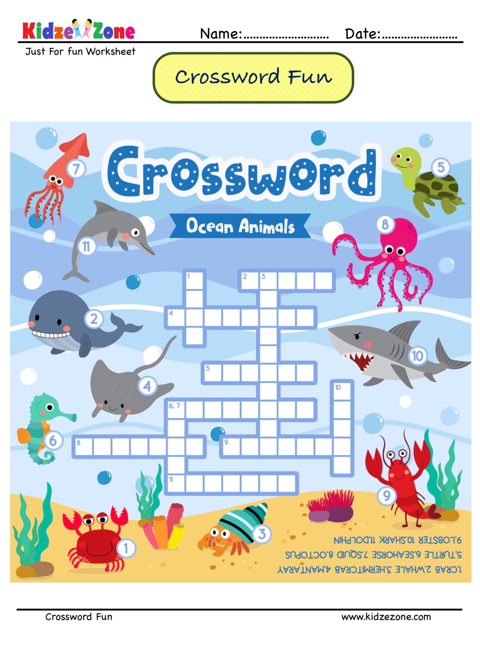 Identify The Animals Crossword Puzzle 9 KidzeZone Worksheets Library