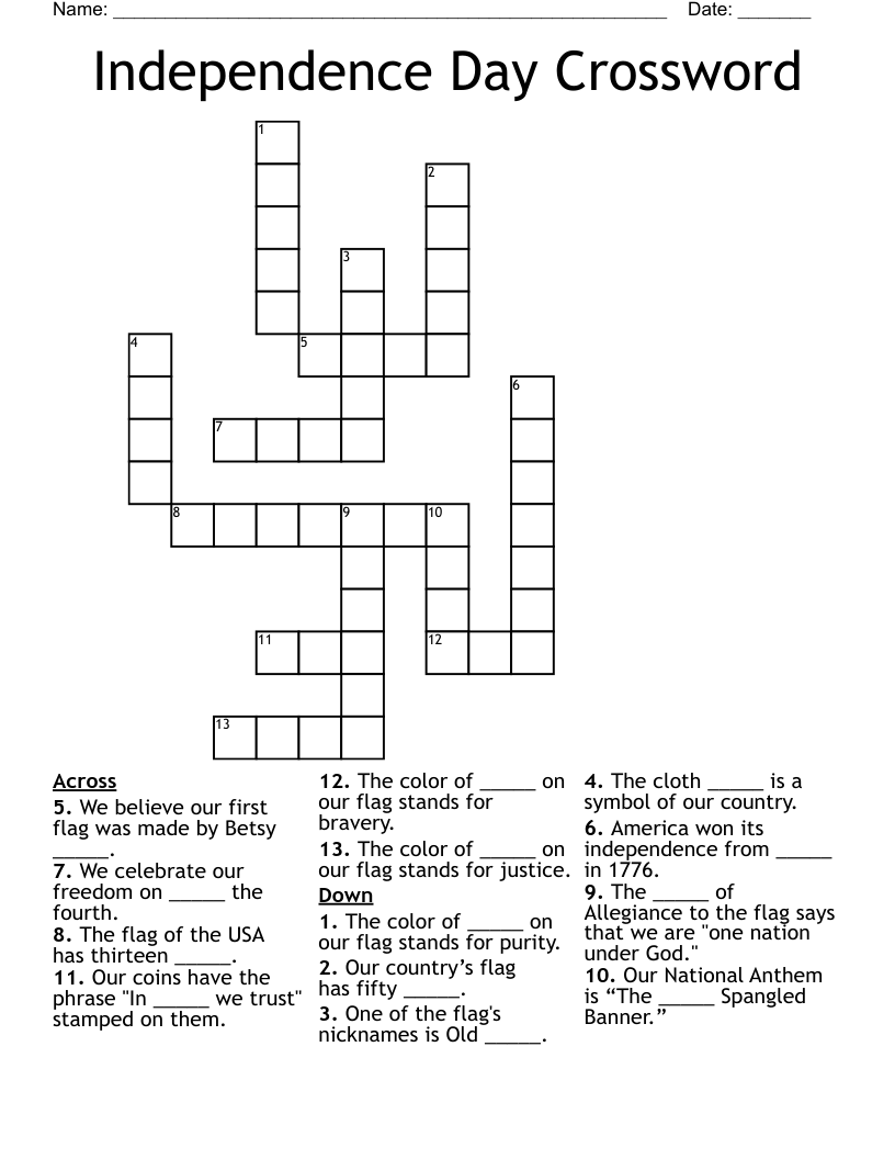 Independence Day Crossword WordMint