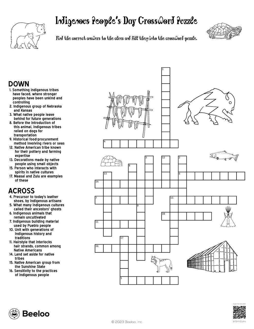 Indigenous People s Day Crossword Puzzle Beeloo Printable Crafts And Activities For Kids
