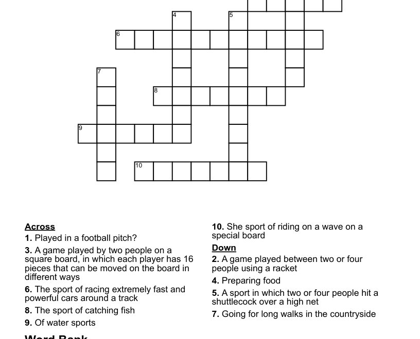 Indoor Outdoor Activities Crossword WordMint
