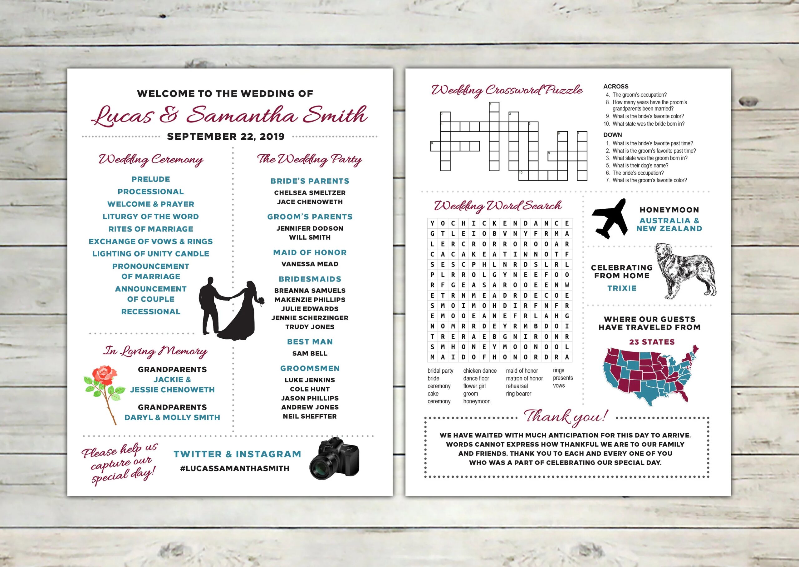 Infographic Wedding Program With Word Search And Crossword Puzzle Unique Printable Ceremony Program Etsy UK