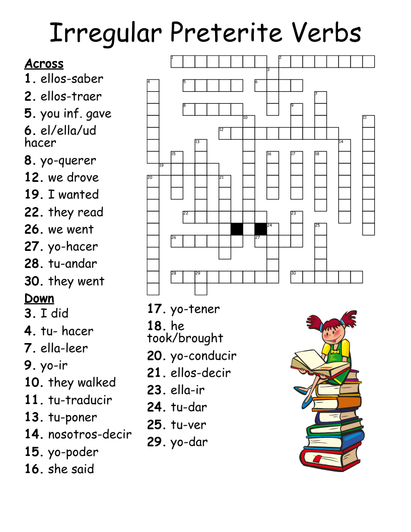 Irregular Verbs Crossword Puzzle Printable Irregular Verbs Crossword Puzzle Printable