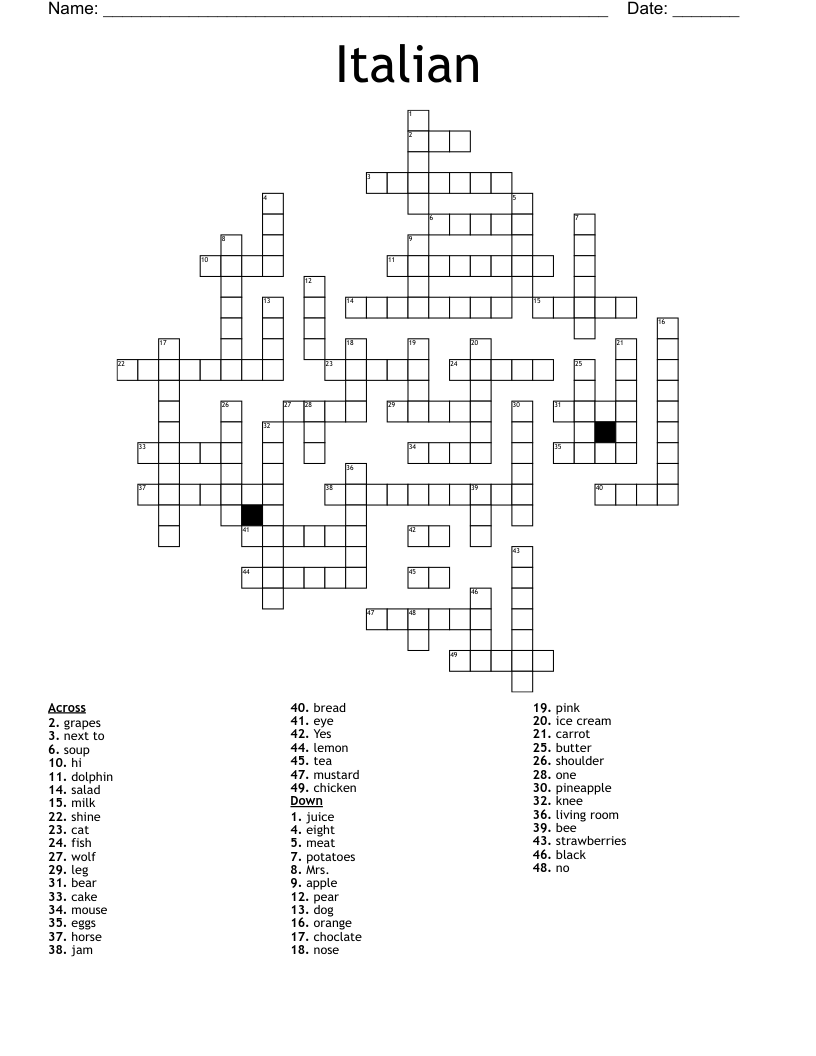 Italian Animal Cross Word WordMint