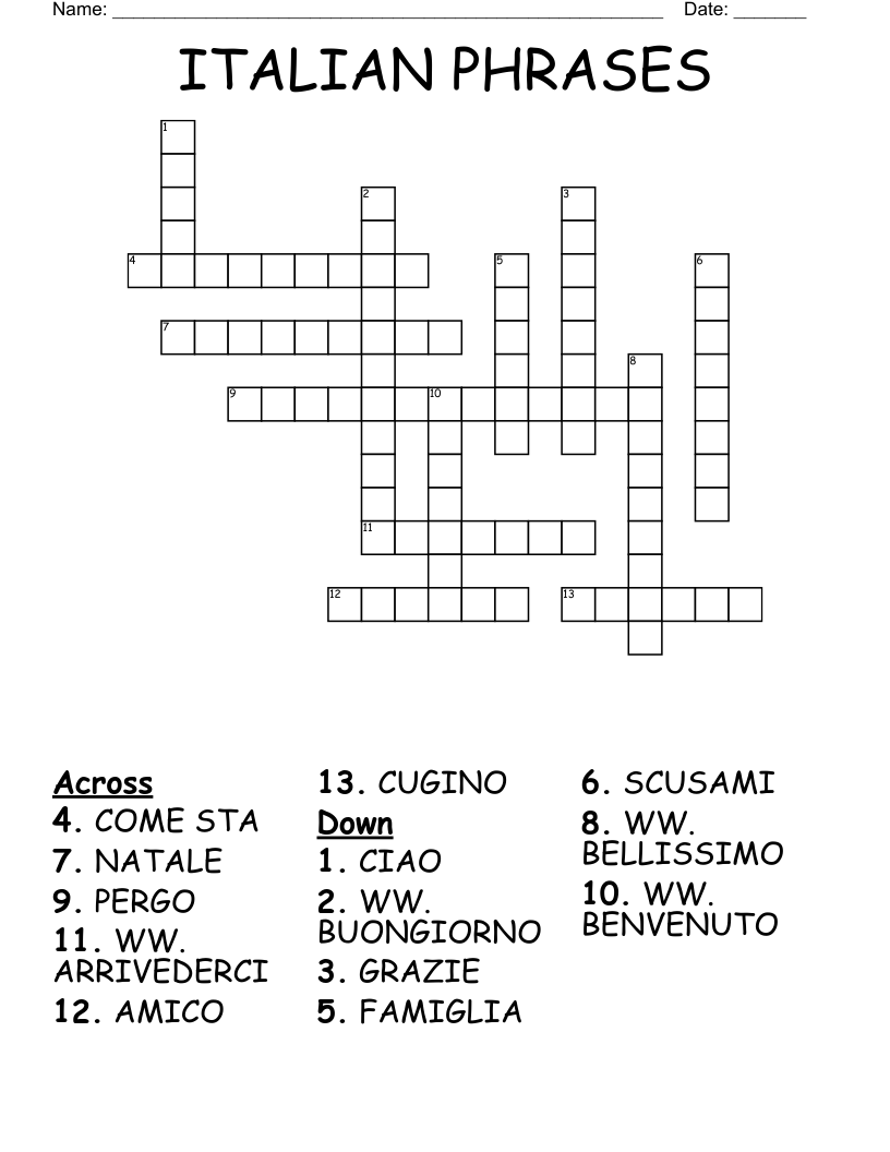 ITALIAN PHRASES Crossword WordMint