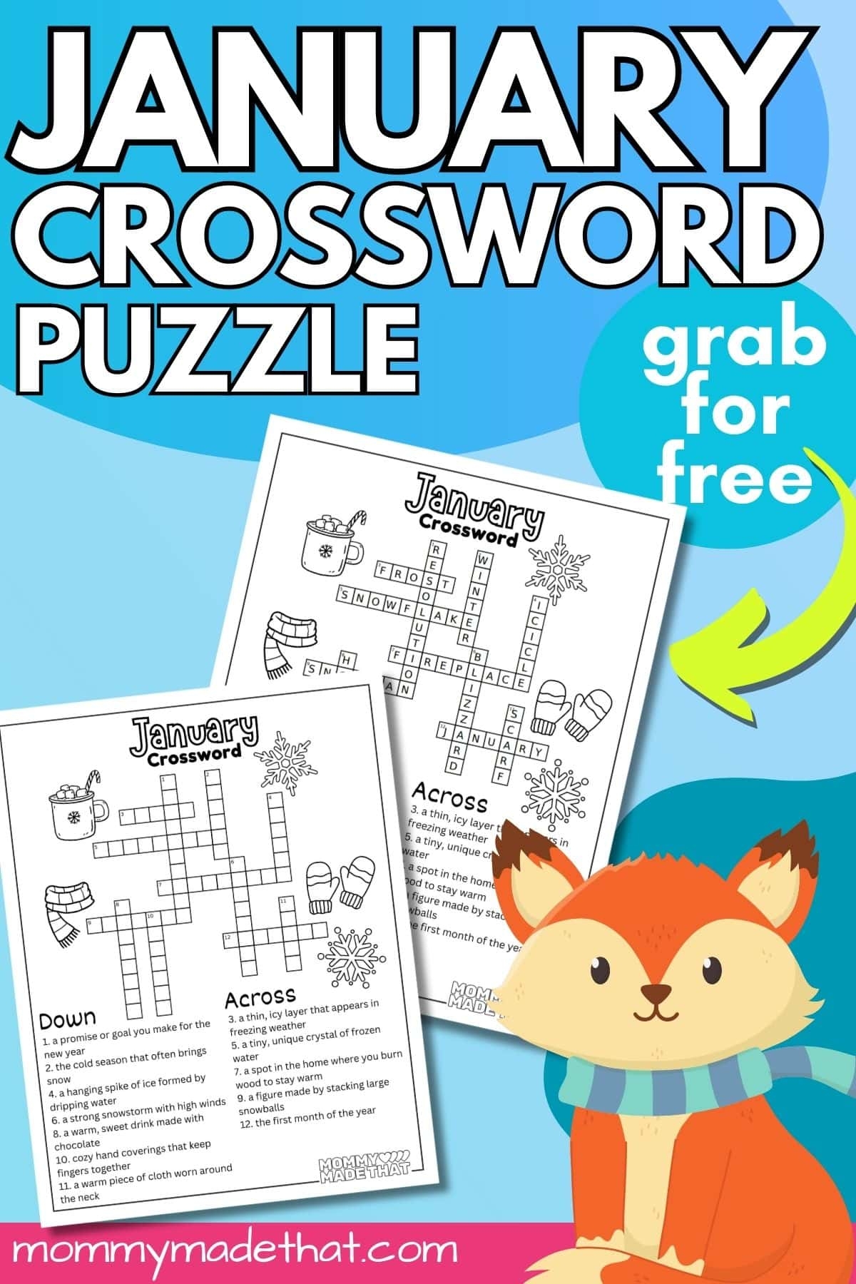 January Crossword Puzzle Free Printable For Kids  January Crossword Puzzle Free Printable For Kids
