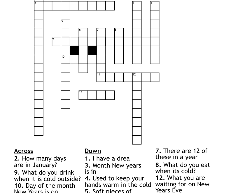 January Crossword Puzzle WordMint